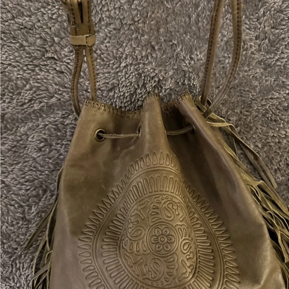 PATRICIA NASH Niccioleta Italian Leather Embossed Fringe Bucket Bag